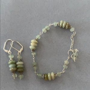 Jade and Serpentine Bracelet and Earrings